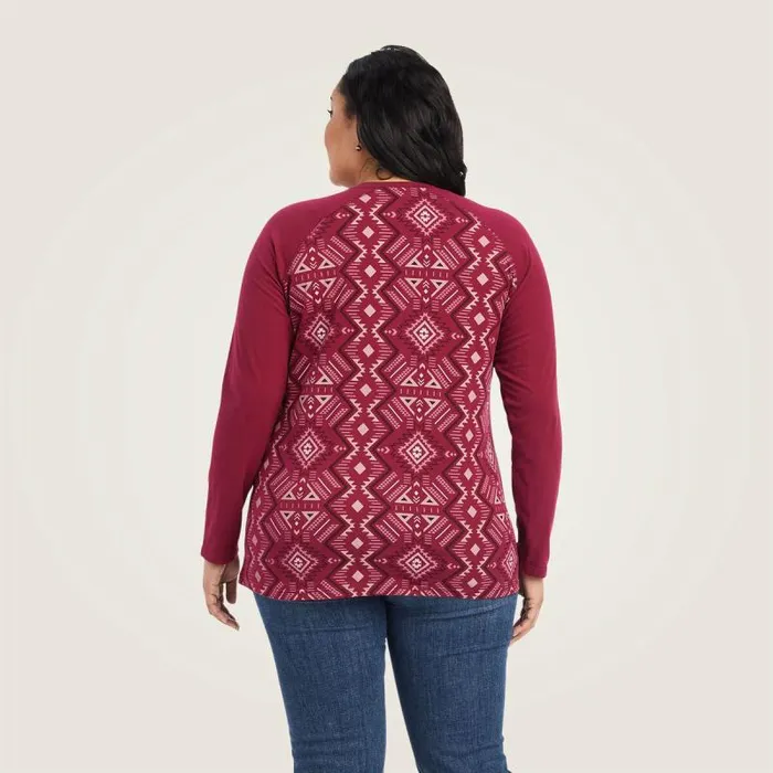 Women TShirts and Tops Ariat REAL Printed Henley Shirt Maze Multibeet Red