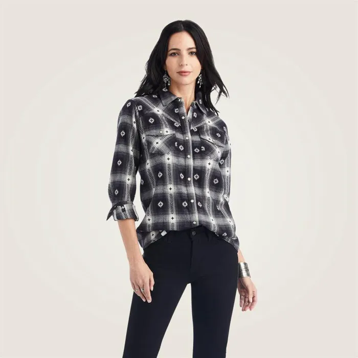 Women TShirts and Tops Ariat REAL Thunderstorm Shirt Thunderstorm Plaid Dobby Flann