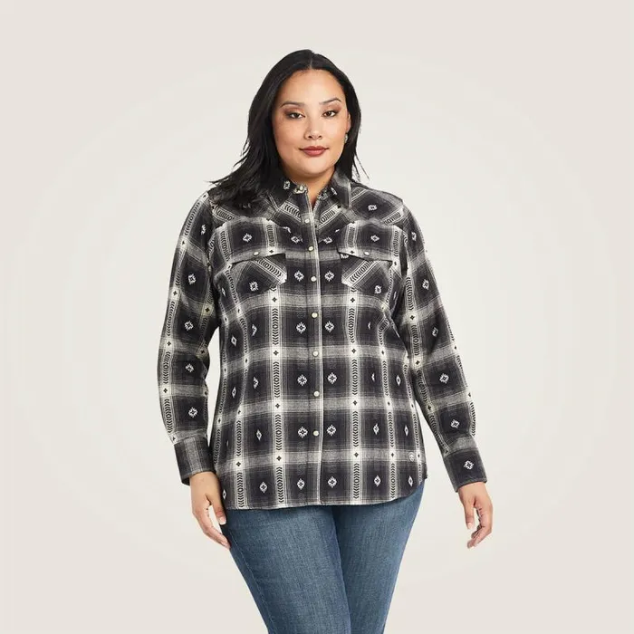 Women TShirts and Tops Ariat REAL Thunderstorm Shirt Thunderstorm Plaid Dobby Flann