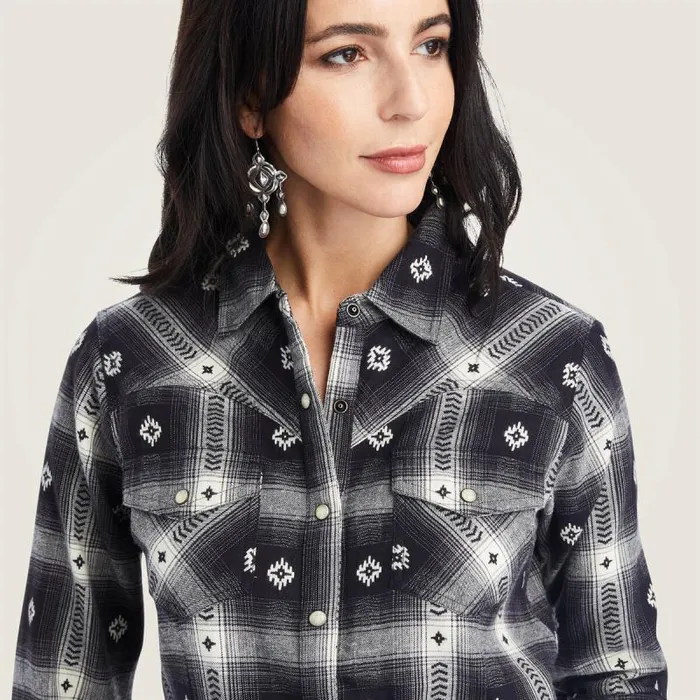 Women TShirts and Tops Ariat REAL Thunderstorm Shirt Thunderstorm Plaid Dobby Flann