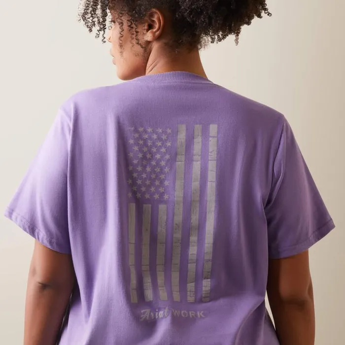 Women TShirts and Tops Ariat Rebar Cotton Strong American Flag Graphc TShirt Paisley Purple