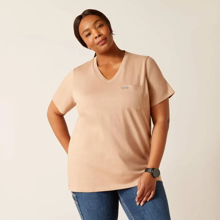 Women TShirts and Tops Ariat Rebar Cotton Strong American Rose TShirt Warm Taupe