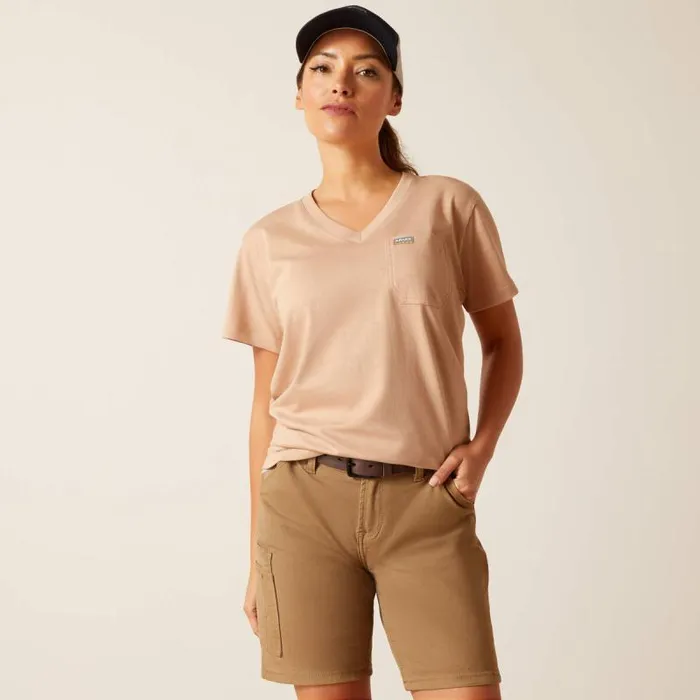 Women TShirts and Tops Ariat Rebar Cotton Strong American Rose TShirt Warm Taupe