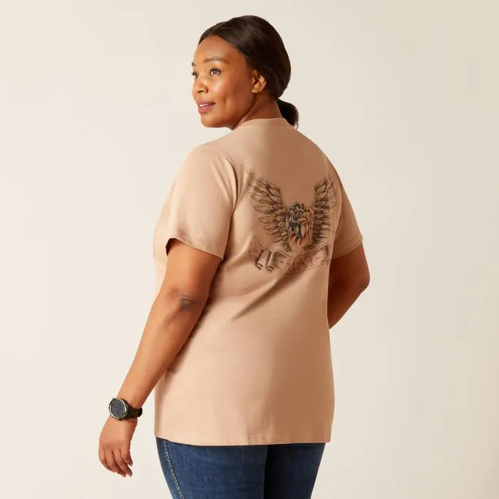 Women TShirts and Tops Ariat Rebar Cotton Strong American Rose TShirt Warm Taupe