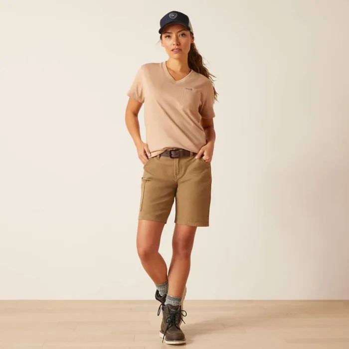 Women TShirts and Tops Ariat Rebar Cotton Strong American Rose TShirt Warm Taupe