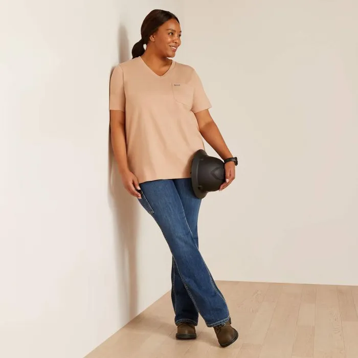 Women TShirts and Tops Ariat Rebar Cotton Strong American Rose TShirt Warm Taupe