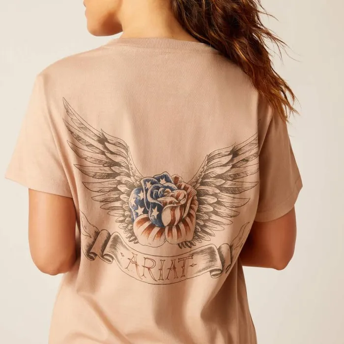 Women TShirts and Tops Ariat Rebar Cotton Strong American Rose TShirt Warm Taupe