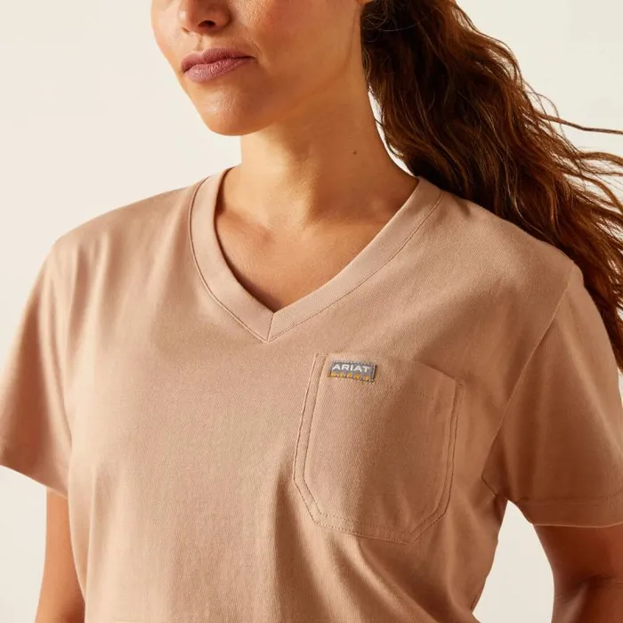 Women TShirts and Tops Ariat Rebar Cotton Strong American Rose TShirt Warm Taupe