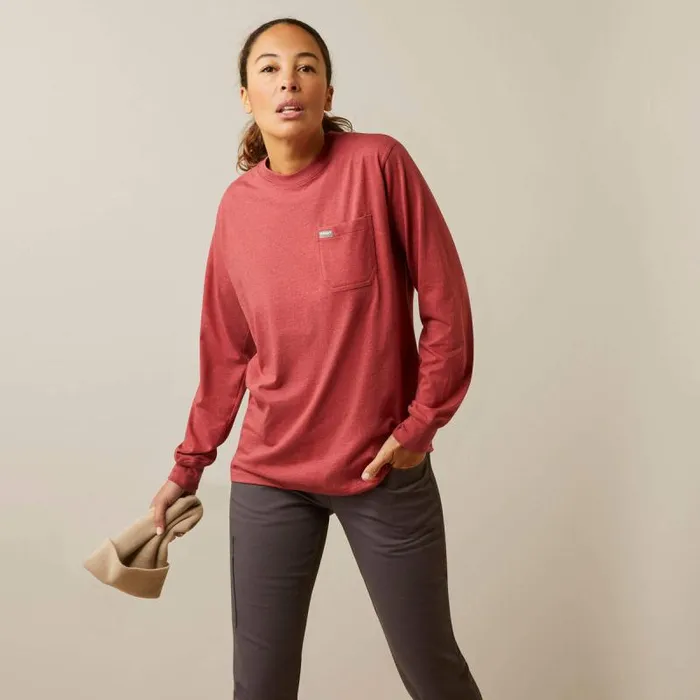 Women TShirts and Tops Ariat Rebar Cotton Strong Arrow Red Dahlia Heather