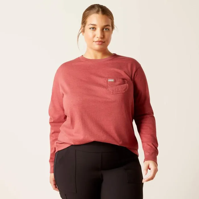 Women TShirts and Tops Ariat Rebar Cotton Strong Arrow Red Dahlia Heather