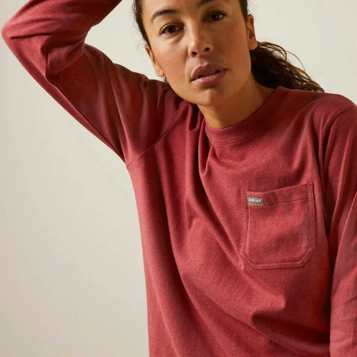 Women TShirts and Tops Ariat Rebar Cotton Strong Arrow Red Dahlia Heather