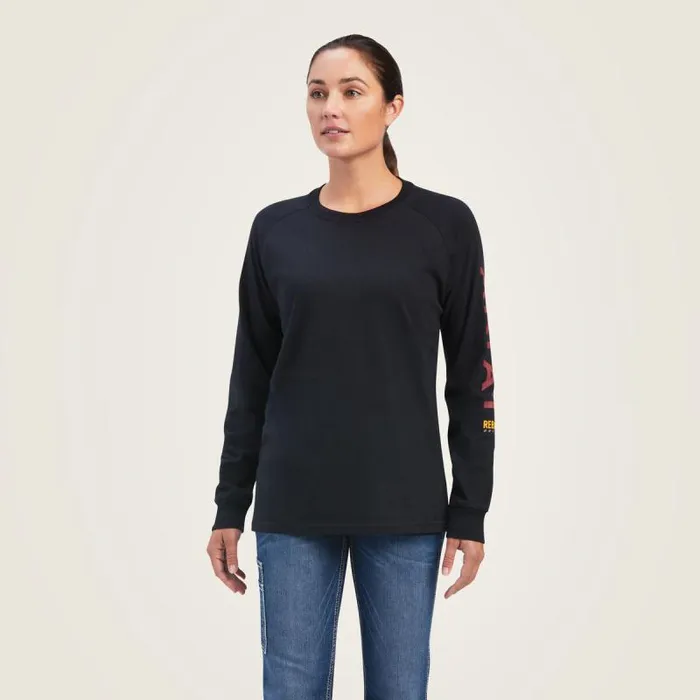 Women TShirts and Tops Ariat Rebar Cotton Strong Logo Graphic Black Rosewood