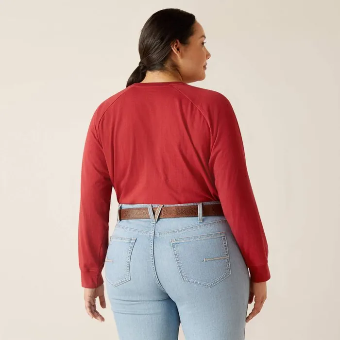 Women TShirts and Tops Ariat Rebar Cotton Strong Logo Graphic Red Dahlia Bijou Blue