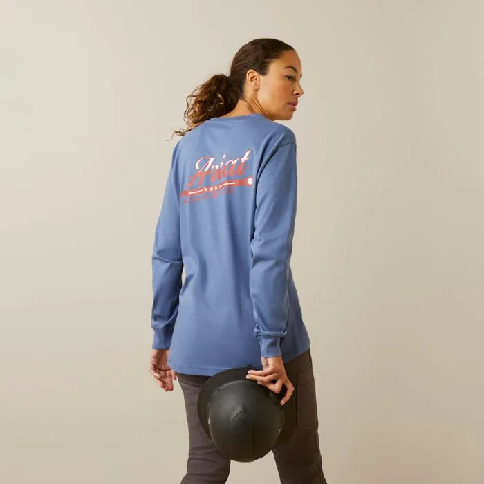 Women TShirts and Tops Ariat Rebar Cotton Strong Work Hard Bijou Blue