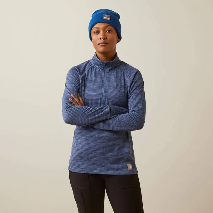 Women TShirts and Tops Ariat Rebar Gridwork Baselayer 14 Zip TShirt Bjou Blue