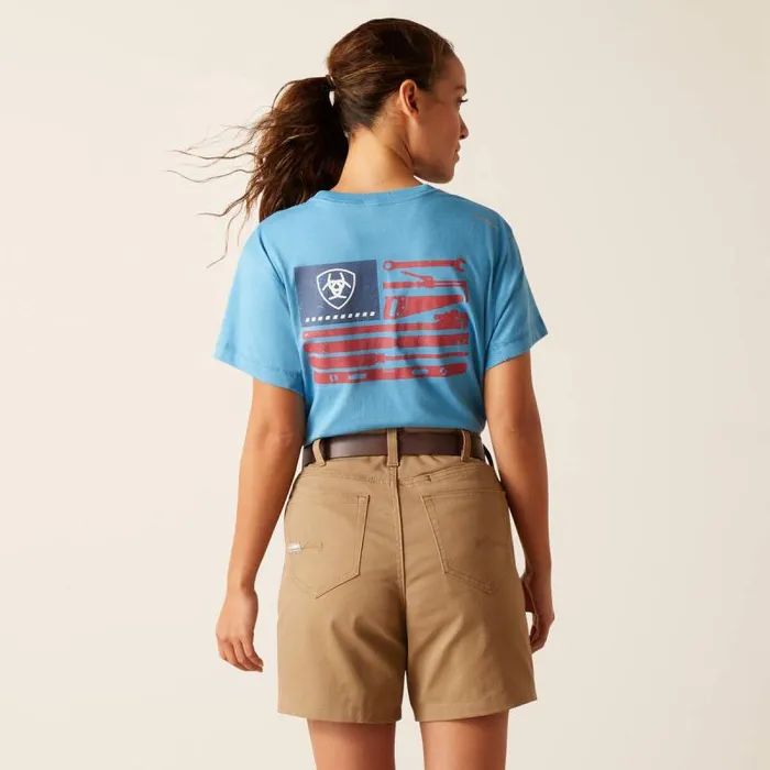 Women TShirts and Tops Ariat Rebar Workman Tool Flag TShirt Cendre Blue