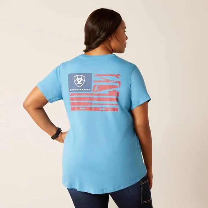 Women TShirts and Tops Ariat Rebar Workman Tool Flag TShirt Cendre Blue Women TShirts and Tops Ariat Rebar Workman Tool Flag TShirt Cendre Blue