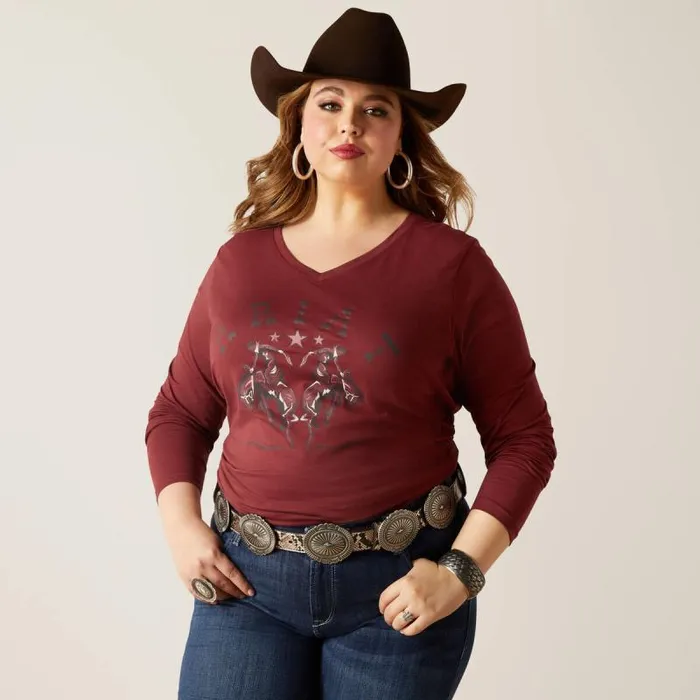 Women TShirts and Tops Ariat Rodeo TShirt Oxblood Red Women TShirts and Tops Ariat Rodeo TShirt Oxblood Red