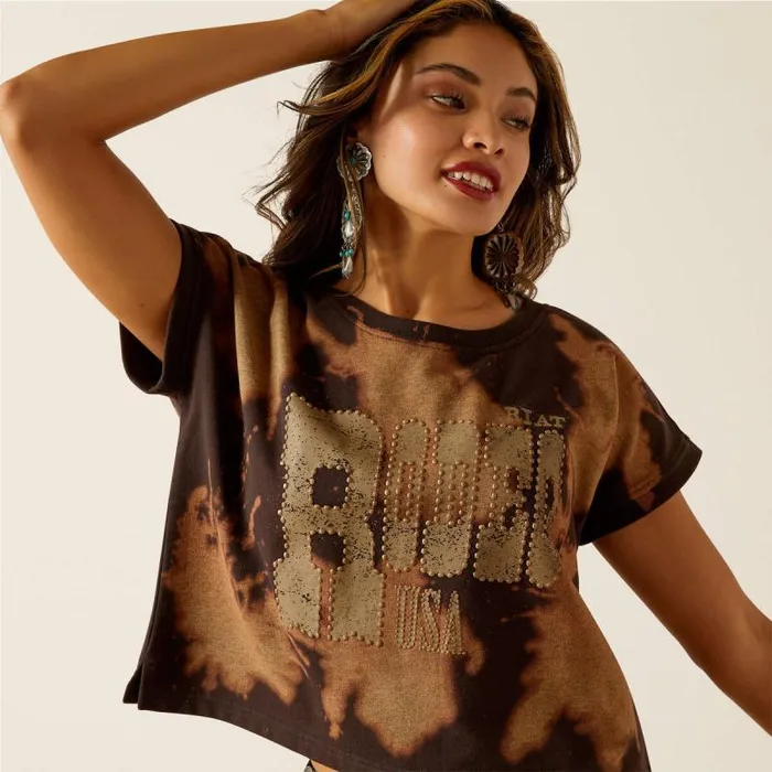 Women TShirts and Tops Ariat Rodeo USA Top Bleached Black and Tan Women TShirts and Tops Ariat Rodeo USA Top Bleached Black and Tan