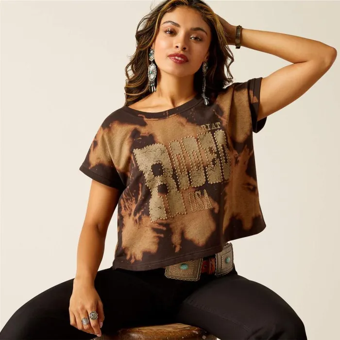 Women TShirts and Tops Ariat Rodeo USA Top Bleached Black and Tan Women TShirts and Tops Ariat Rodeo USA Top Bleached Black and Tan
