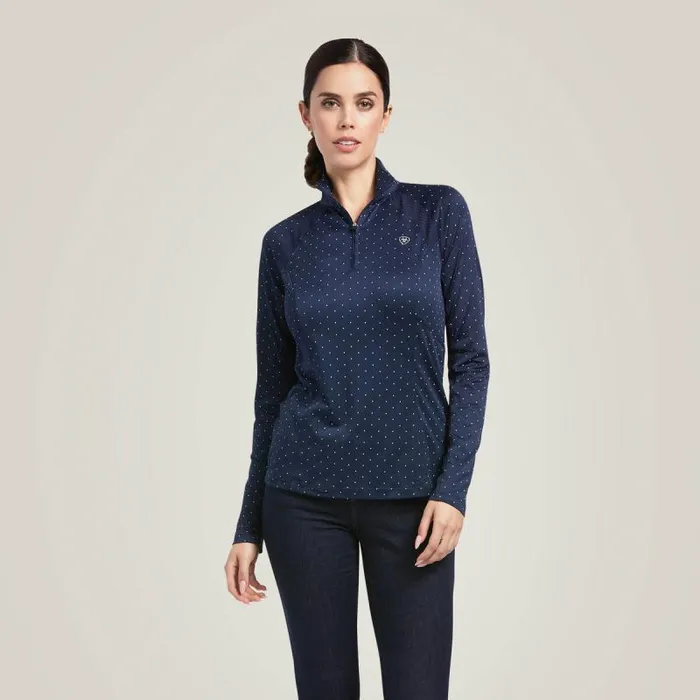 Women TShirts and Tops Ariat Sunstopper 20 14 Zip Baselayer Navy Dot