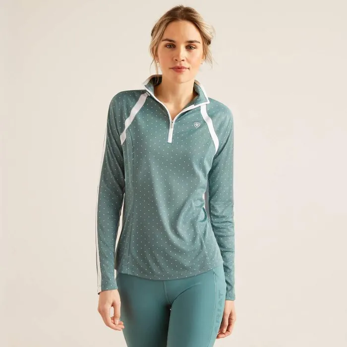 Women TShirts and Tops Ariat Sunstopper 30 14 Zip Baselayer North Atlantic Dot