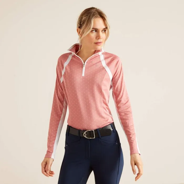 Women TShirts and Tops Ariat Sunstopper 30 14 Zip Baselayer Slate Rose Dot