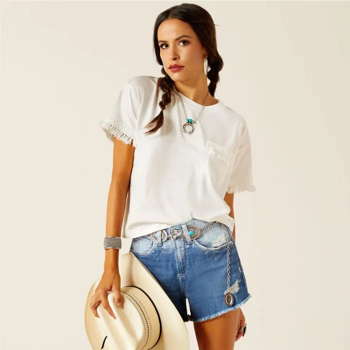 Women TShirts and Tops Ariat Tassel Top Cloud Dancer