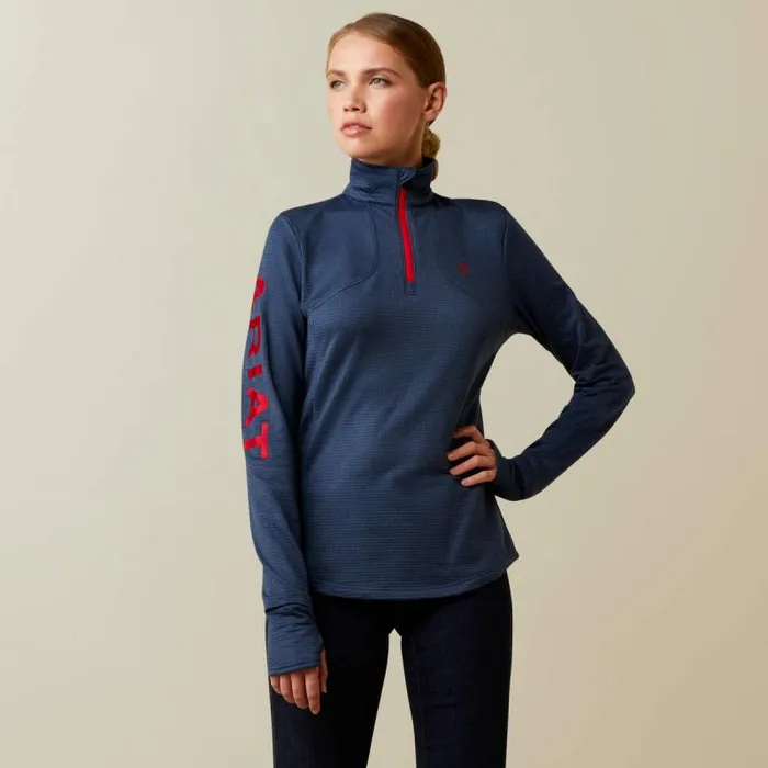 Women TShirts and Tops Ariat Team Gridwork 14 Zip Baselayer Navy