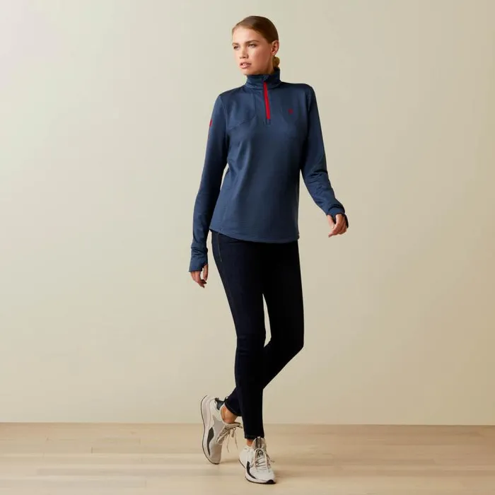 Women TShirts and Tops Ariat Team Gridwork 14 Zip Baselayer Navy