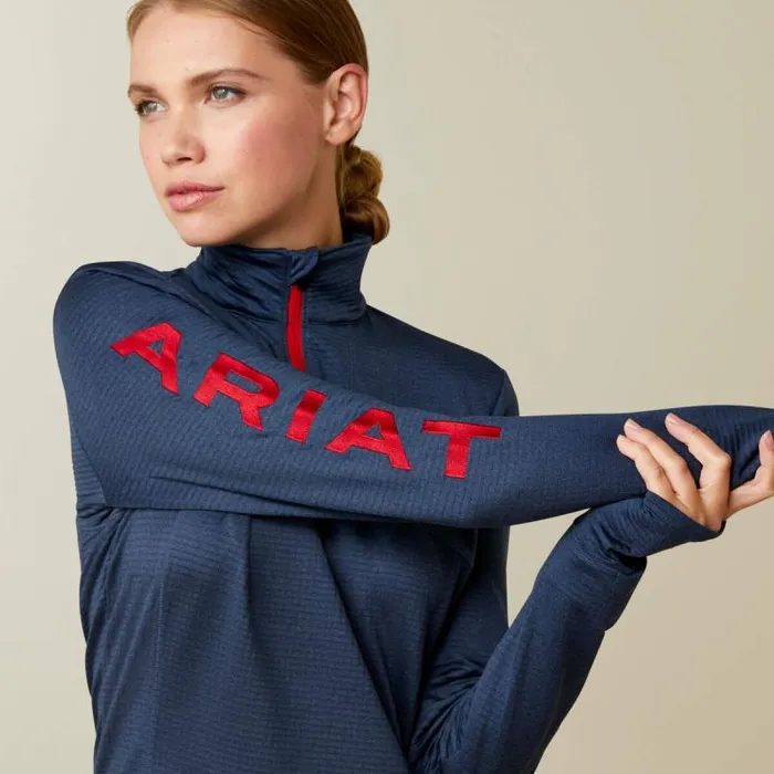 Women TShirts and Tops Ariat Team Gridwork 14 Zip Baselayer Navy