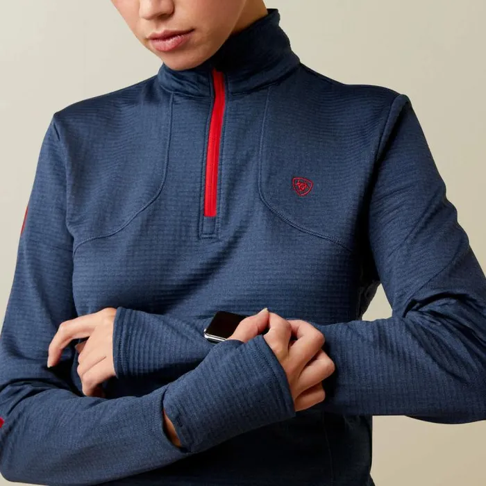 Women TShirts and Tops Ariat Team Gridwork 14 Zip Baselayer Navy