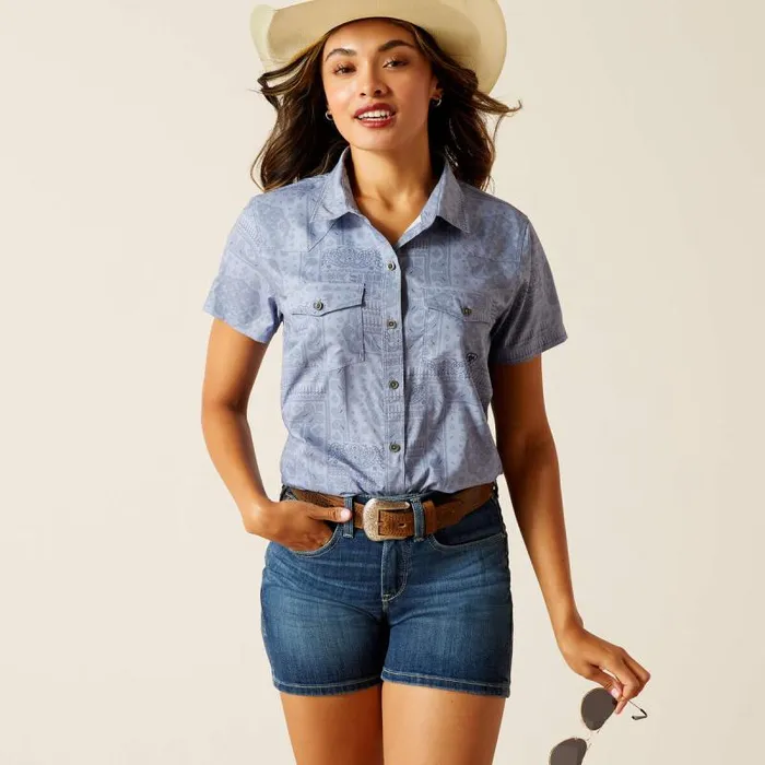 Women TShirts and Tops Ariat Western VentTEK Shirt Blue Paisley
