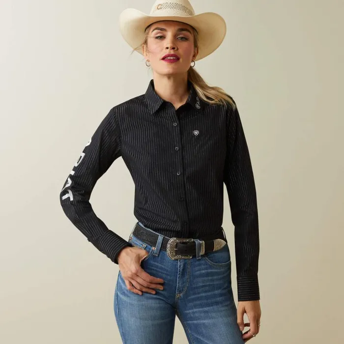 Women TShirts and Tops Ariat Wrinkle Resist Team Kirby Stretch Shirt Black W Silver Lurex