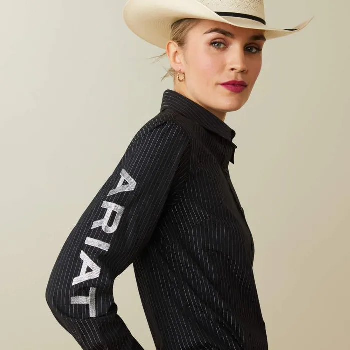 Women TShirts and Tops Ariat Wrinkle Resist Team Kirby Stretch Shirt Black W Silver Lurex