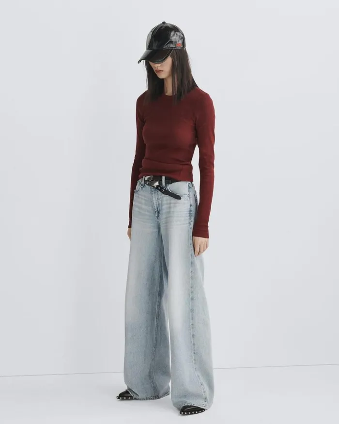 Women TShirts Rag 038 Bone Essential Rib Long Sleeve Tee Tawny