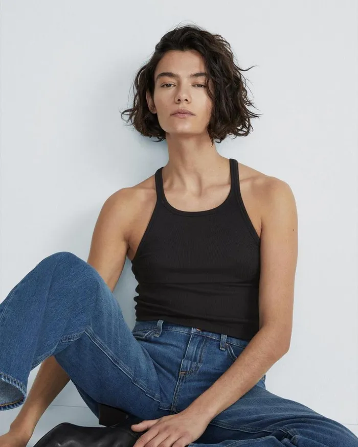 Women TShirts Rag 038 Bone The Essential Rib String Tank Black
