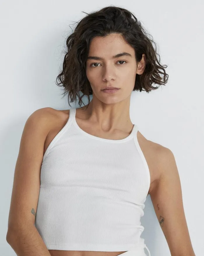 Women TShirts Rag 038 Bone The Essential Rib String Tank White