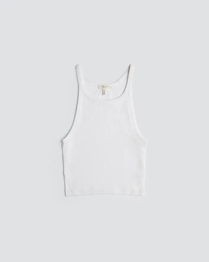Women TShirts Rag 038 Bone The Essential Rib String Tank White
