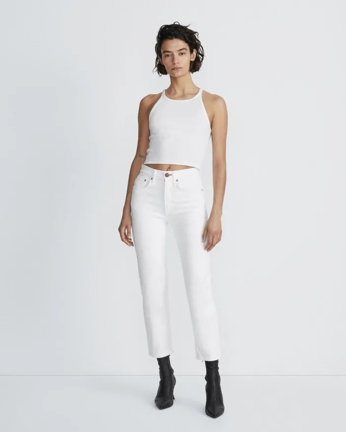 Women TShirts Rag 038 Bone The Essential Rib String Tank White