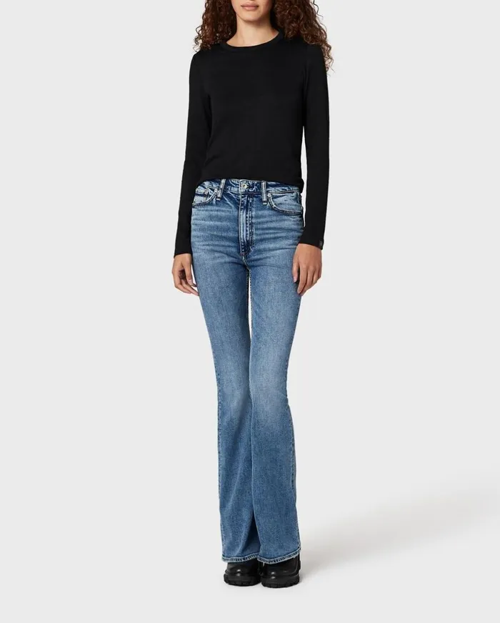 Women TShirts Rag 038 Bone The Knit Crew Long Sleeve Tee Black