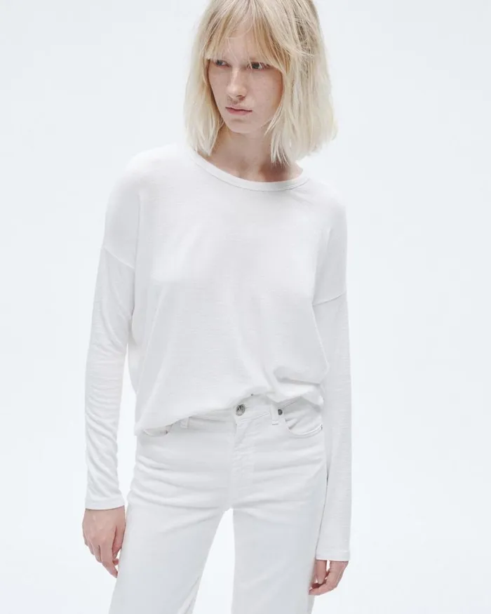 Women TShirts Rag 038 Bone The Knit Long Sleeve Tee White