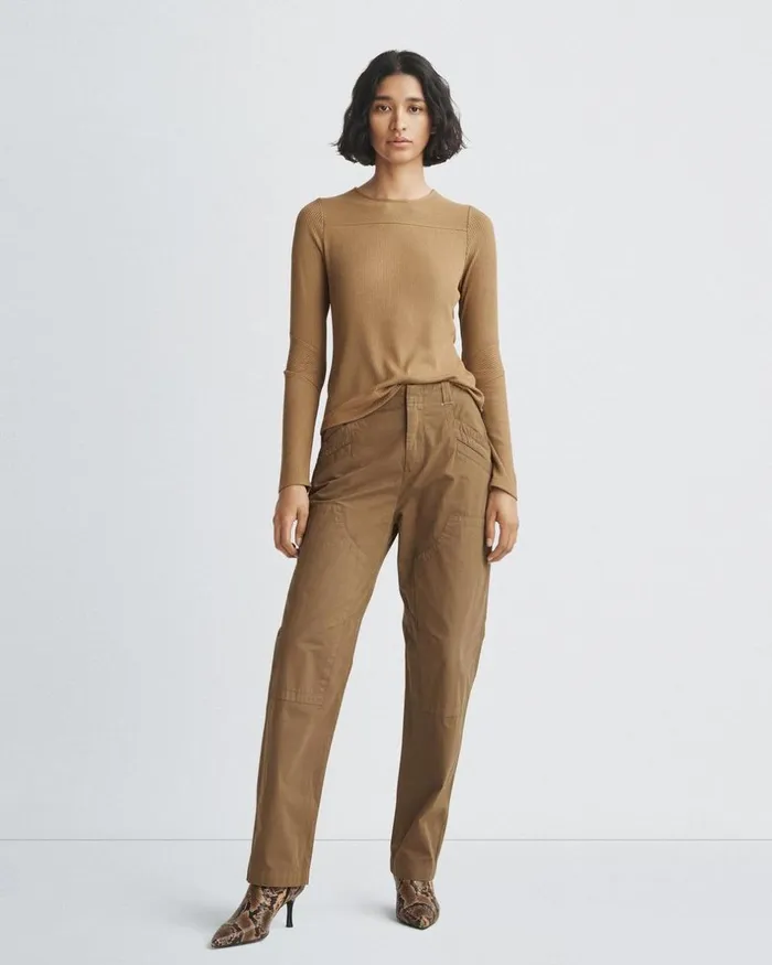 Women TShirts Rag 038 Bone The Knit Rib Paneled Crew Khaki