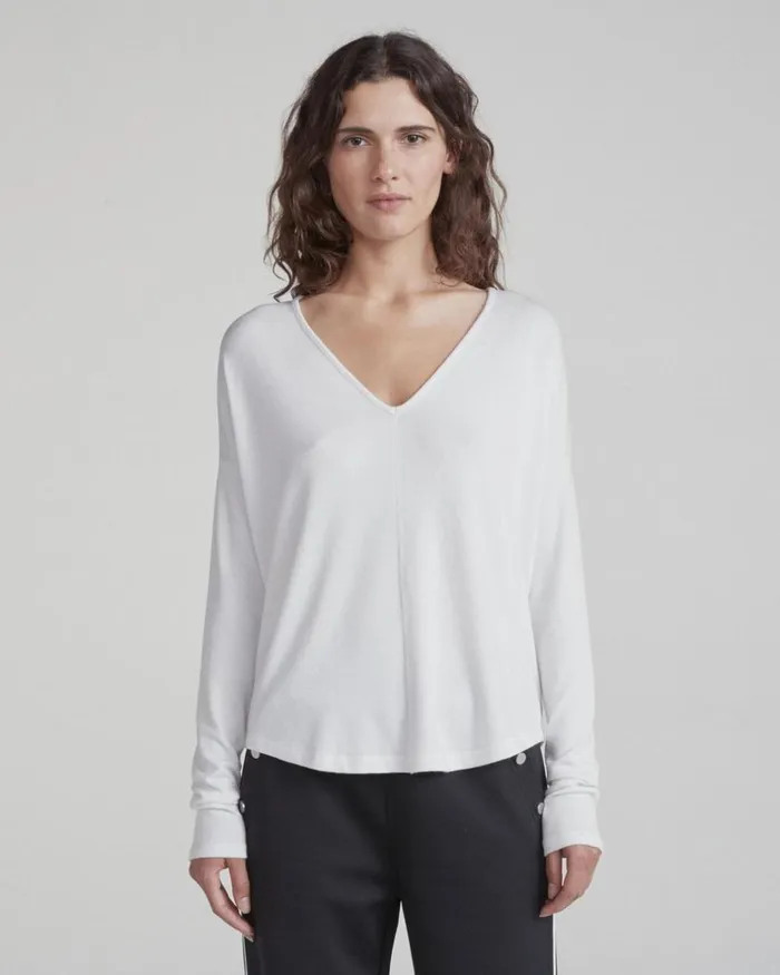 Women TShirts Rag 038 Bone The Knit Vee Long Sleeve White