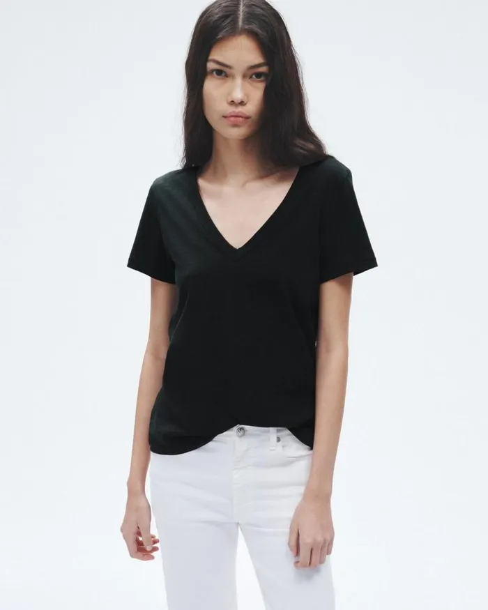 Women TShirts Rag 038 Bone The Slub Vee Black