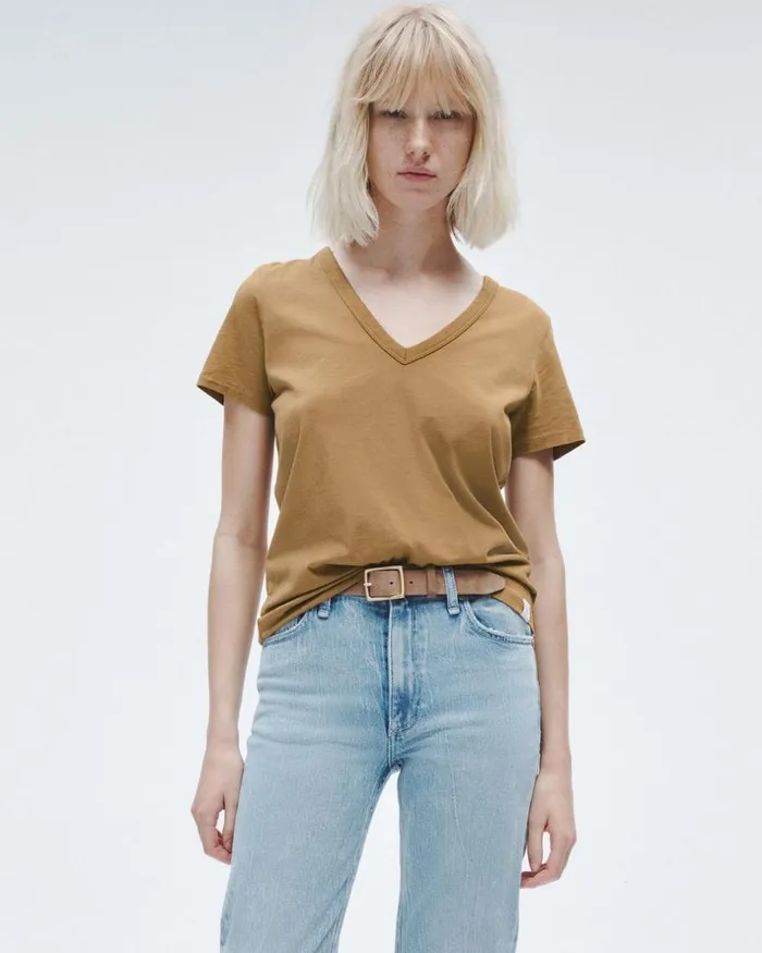 Women TShirts Rag 038 Bone The Slub Vee Khaki