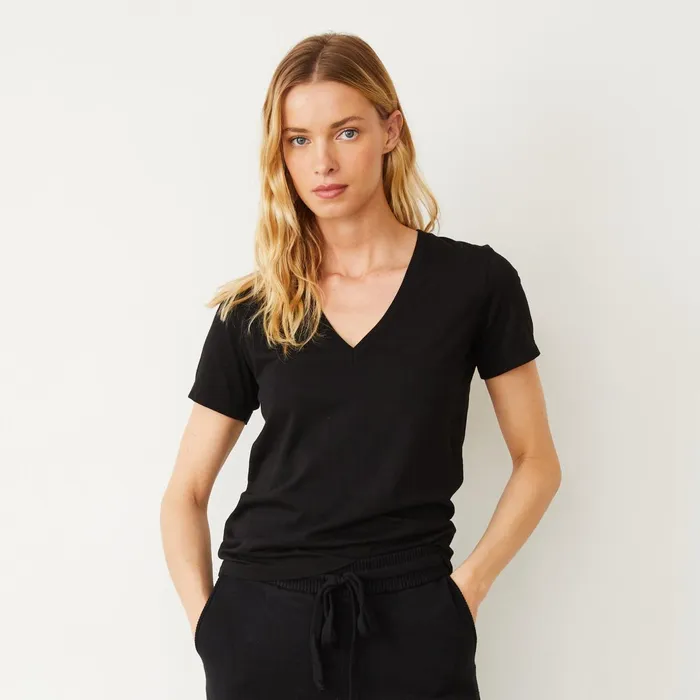 Women Tees MONROW Basic V Neck Tee Black