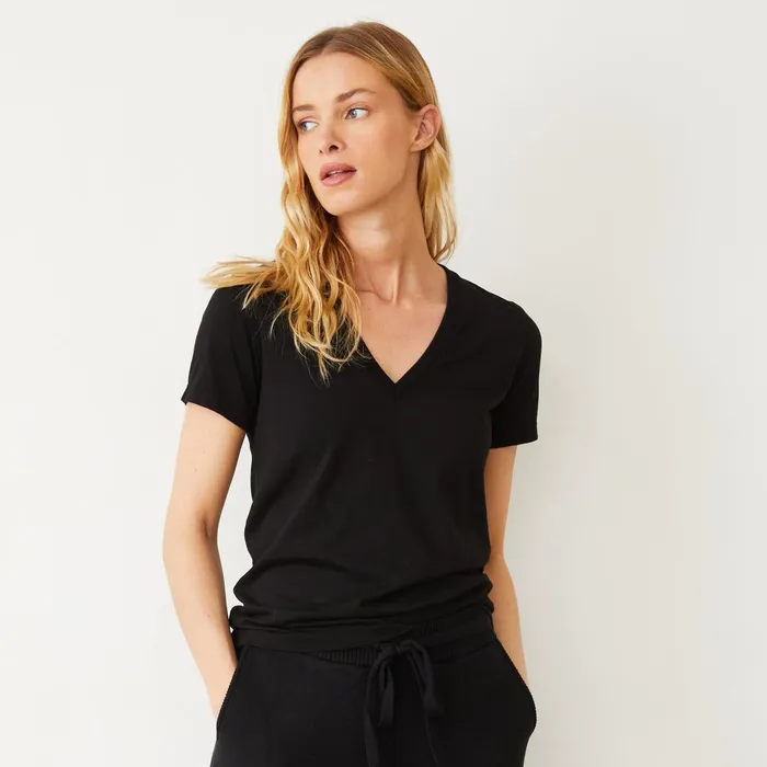 Women Tees MONROW Basic V Neck Tee Black