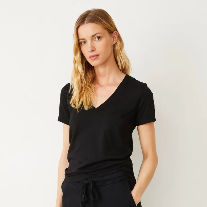 Women Tees MONROW Basic V Neck Tee Black