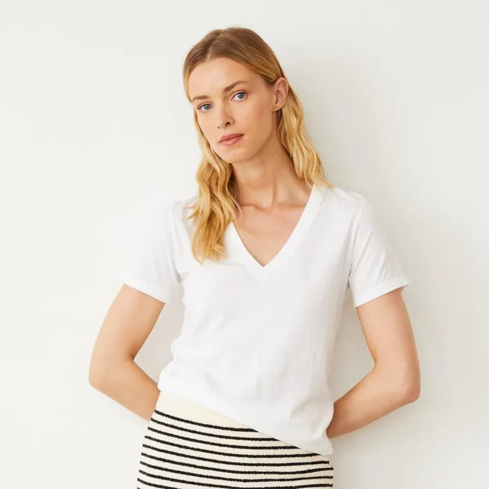 Women Tees MONROW Basic V Neck Tee White